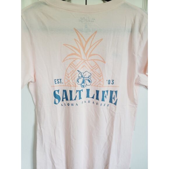Salt Life L T-Shirt Women's Large Peach Beach Tropical Print on Back COTTON NWT - Picture 6 of 8